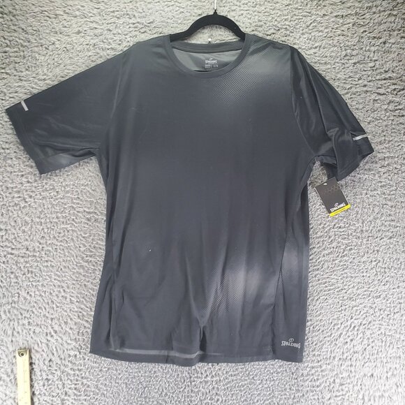 Spalding Shirt Mens Large Black  T-Shirt Performance Polyester Reflective *NWT* - Picture 1 of 9